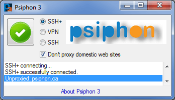 Tick mark on Donot proxy domestic web sites in psiphon 3 download